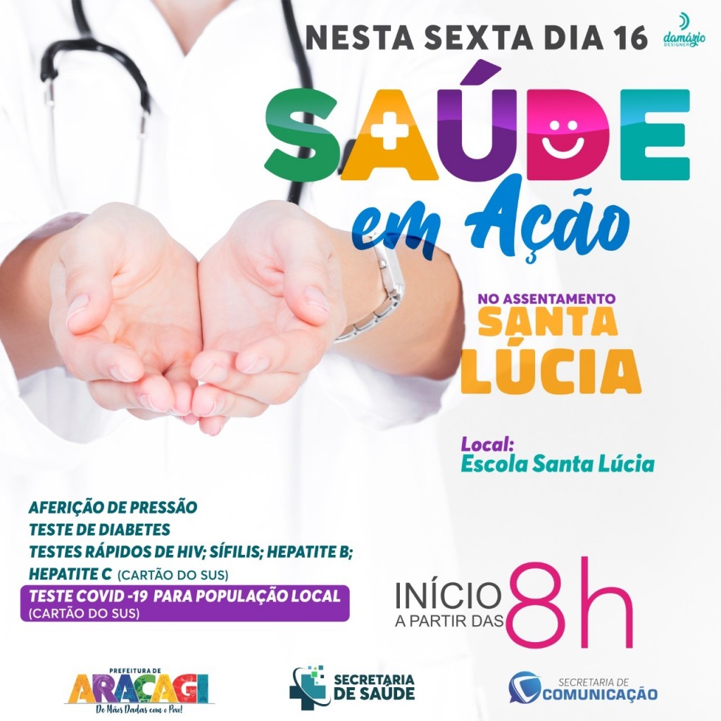 Prefeitura de Araçagi informa que realizará nessa sexta (16) o “SAÚDE EM AÇÃO” no assentamento Santa Lúcia