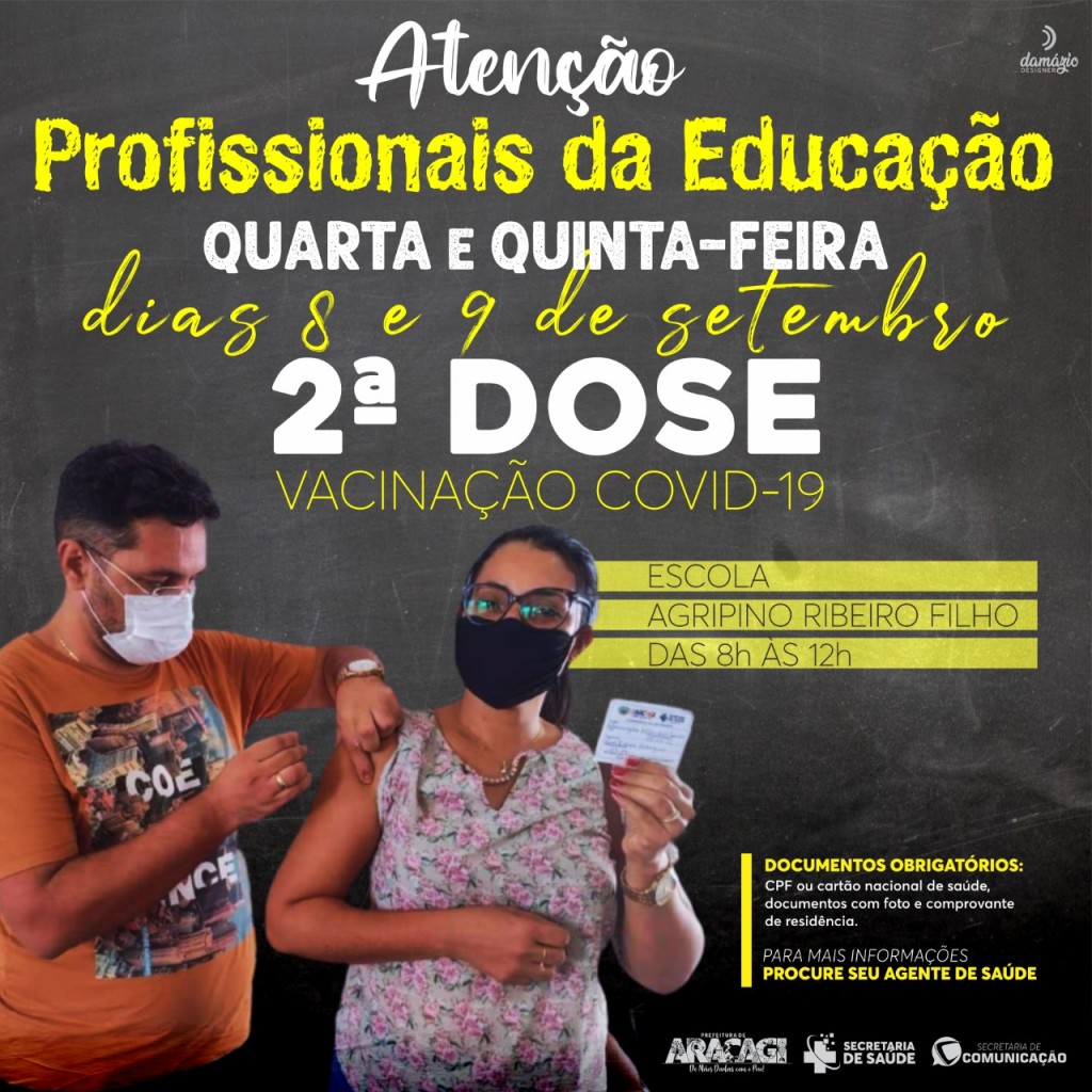 Araçagi aplica nesta quarta e quinta segunda dose da vacina contra coronavírus em profissionais da educação do município Araçagi aplica nesta quarta e quinta segunda dose da vacina contra coronavírus em profissionais da educação do município