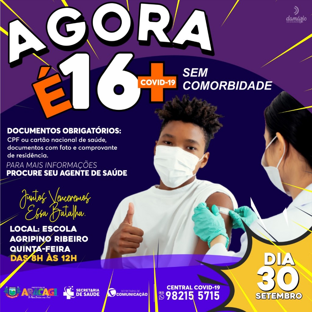 Araçagi irá iniciar na próxima quinta-feira (30), a  vacinação 16+ sem comorbidades